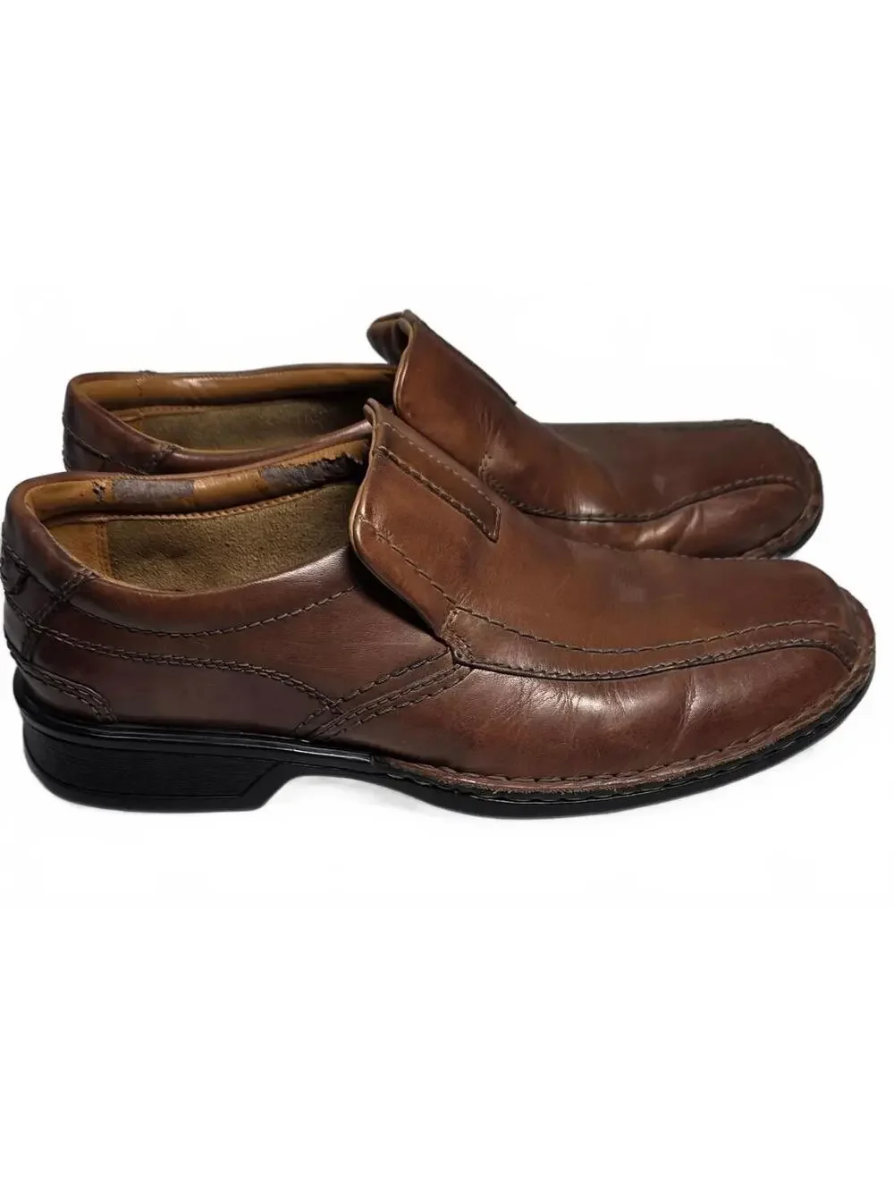 Clarks Chocolate Brown Men's Size 8 Leather Slip-On Loafers - Classic Comfort